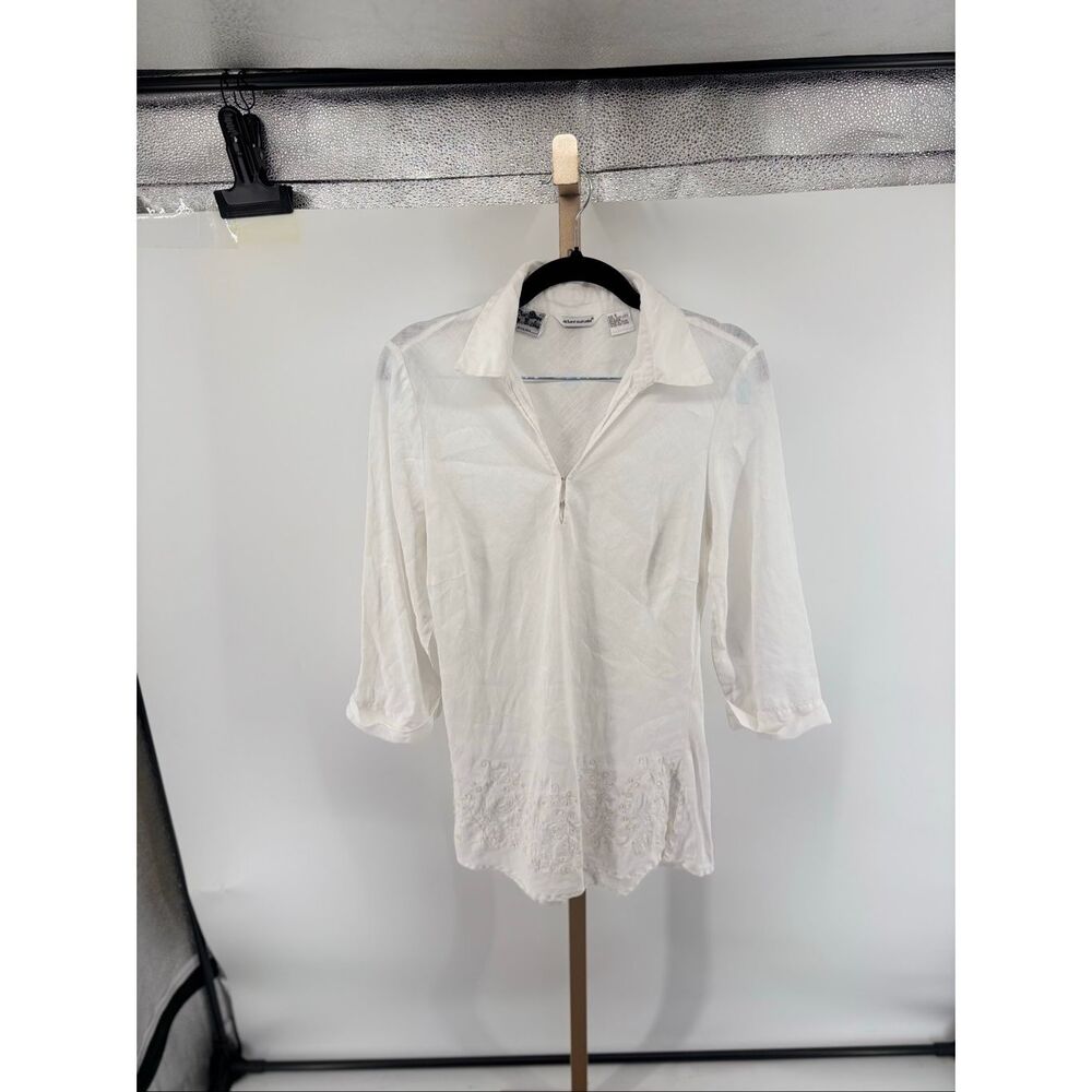 Richard Malcolm Woman's Irish Linen Embroidered Button Down Tunic Sequins Size S